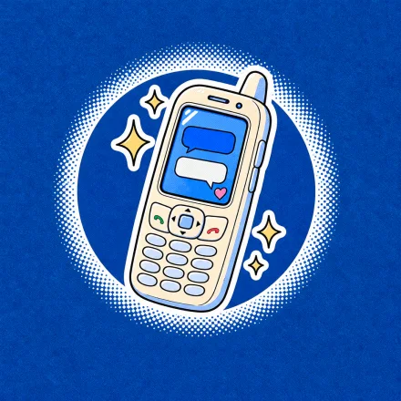 A retro phone with a chat on its screen